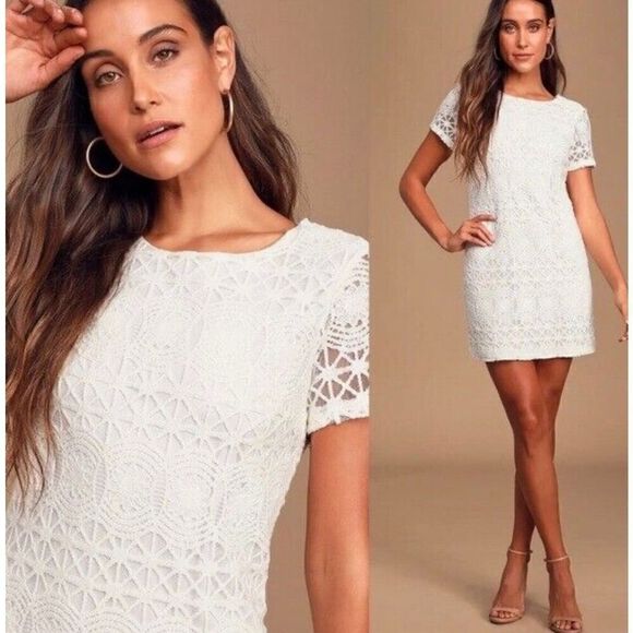 Lulu’s Love You For Eternity Lace Shift Dress, White. XS - Picture 2 of 16